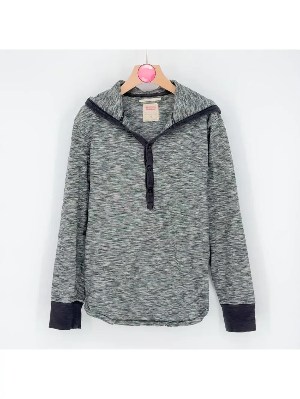 Levi's Men's Slim Fit Quarter Button Pullover Hoodie Gray Men's Size Medium